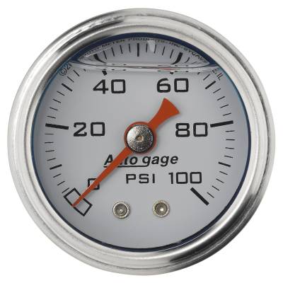 Auto Meter - Auto Meter Gauge; Pressure; 1.5in. direct mnt; 100psi; Liquid Filled Mech; Wht; 1/8in. NPTF 2177