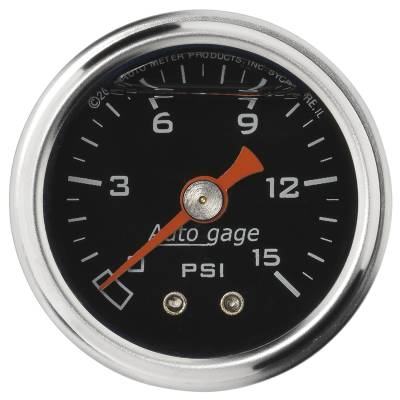 Auto Meter - Auto Meter Gauge; Pressure; 1.5in. direct mnt; 15psi; Liquid Filled Mech; Blk; 1/8in. NPTF 2172