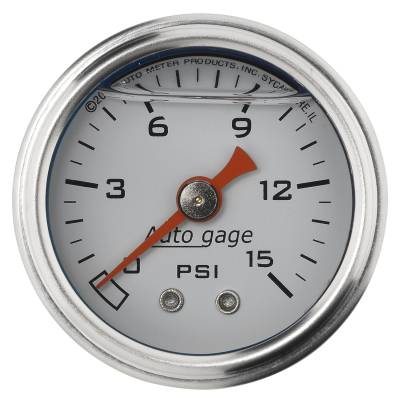 Auto Meter - Auto Meter Gauge; Pressure; 1.5in. direct mnt; 15psi; Liquid Filled Mech; Wht; 1/8in. NPTF 2175