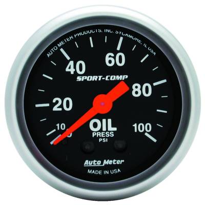 Auto Meter - Auto Meter Gauge; Oil Pressure; 2 1/16in.; 100psi; Mechanical; Sport-Comp 3321