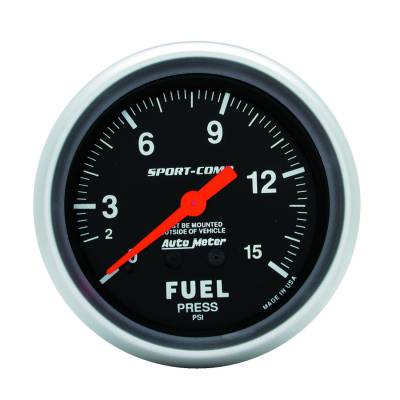 Auto Meter - Auto Meter Gauge; Fuel Pressure; 2 5/8in.; 15psi; Mechanical; Sport-Comp 3411