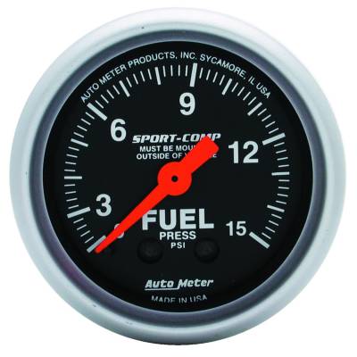 Auto Meter - Auto Meter Gauge; Fuel Pressure; 2 1/16in.; 15psi; Mechanical; Sport-Comp 3311