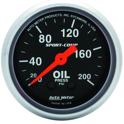 Auto Meter - Auto Meter Gauge; Oil Pressure; 2 1/16in.; 200psi; Mechanical; Sport-Comp 3322