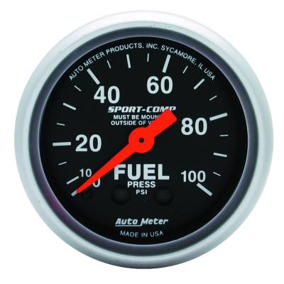 Auto Meter - Auto Meter Gauge; Fuel Pressure; 2 1/16in.; 100psi; Mechanical; Sport-Comp 3312