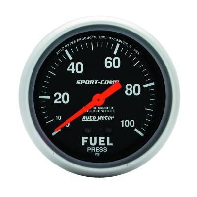 Auto Meter - Auto Meter Gauge; Fuel Pressure; 2 5/8in.; 100psi; Mechanical; Sport-Comp 3412