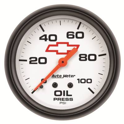 Auto Meter - Auto Meter Gauge; Oil Pressure; 2 5/8in.; 100psi; Mechanical; GM Bowtie White 5821-00406