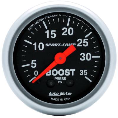 Auto Meter - Auto Meter Gauge; Boost; 2 1/16in.; 35psi; Mechanical; Sport-Comp 3304