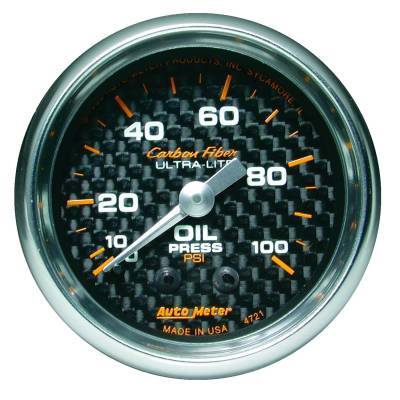 Auto Meter - Auto Meter Gauge; Oil Pressure; 2 1/16in.; 100psi; Mechanical; Carbon Fiber 4721