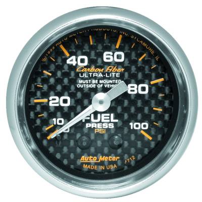 Auto Meter - Auto Meter Gauge; Fuel Pressure; 2 1/16in.; 100psi; Mechanical; Carbon Fiber 4712