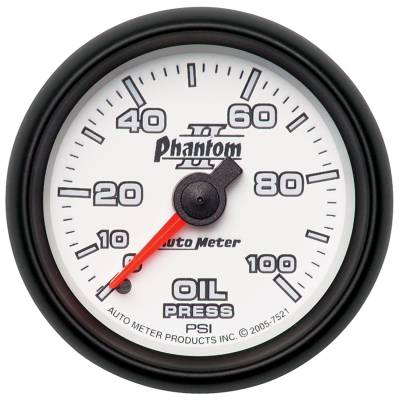 Auto Meter - Auto Meter Gauge; Oil Pressure; 2 1/16in.; 100psi; Mechanical; Phantom II 7521