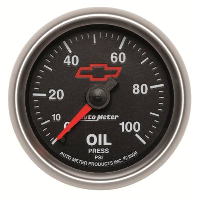 Auto Meter - Auto Meter Gauge; Oil Pressure; 2 1/16in.; 100psi; Mechanical; GM Bowtie Black 3621-00406