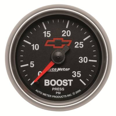 Auto Meter - Auto Meter Gauge; Boost; 2 1/16in.; 35psi; Mechanical; GM Bowtie Black 3604-00406