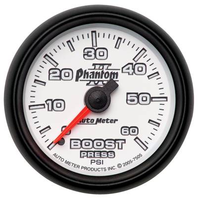 Auto Meter - Auto Meter Gauge; Boost; 2 1/16in.; 60psi; Mechanical; Phantom II 7505