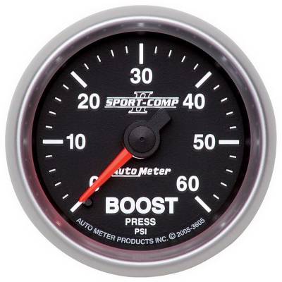 Auto Meter - Auto Meter Gauge; Boost; 2 1/16in.; 60psi; Mechanical; Sport-Comp II 3605