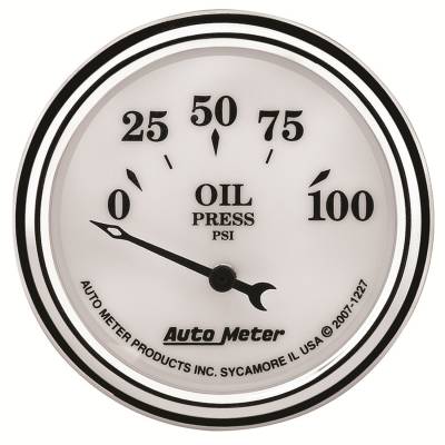 Auto Meter - Auto Meter Gauge; Oil Press; 2 1/16in.; 100psi; Elec; Old Tyme White II 1227