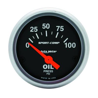 Auto Meter - Auto Meter Gauge; Oil Pressure; 2 1/16in.; 100psi; Electric; Sport-Comp 3327