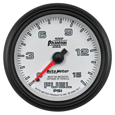 Auto Meter - Auto Meter Gauge; Fuel Pressure; 2 5/8in.; 15psi; Mechanical; Phantom II 7811