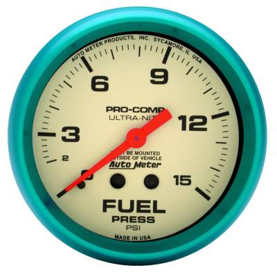 Auto Meter - Auto Meter Gauge; Fuel Press; 2 5/8in.; 15psi; Mech.; Glow in the Dark; Ultra-Nite 4511