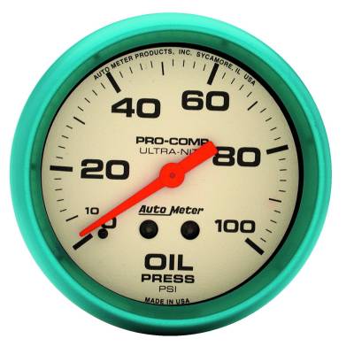 Auto Meter - Auto Meter Gauge; Oil Press; 2 5/8in.; 100psi; Mech.; Glow in the Dark; Ultra-Nite 4521