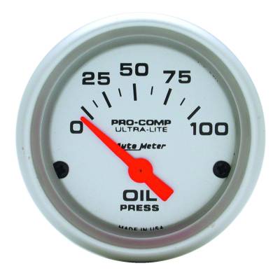 Auto Meter - Auto Meter Gauge; Oil Pressure; 2 1/16in.; 100psi; Electric; Ultra-Lite 4327