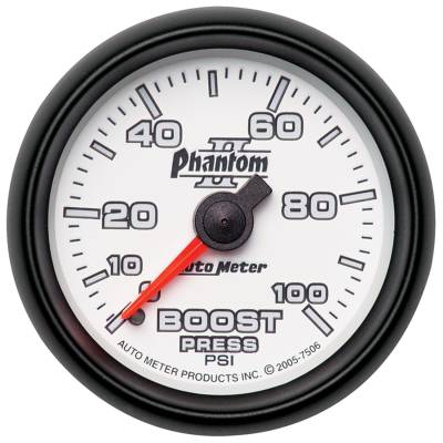 Auto Meter - Auto Meter Gauge; Boost; 2 1/16in.; 100psi; Mechanical; Phantom II 7506