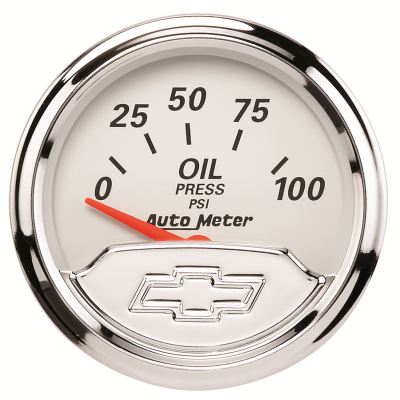 Auto Meter - Auto Meter Gauge; Oil Press; 2 1/16in.; 100psi; Elec; Chevrolet Heritage Bowtie 1327-00408