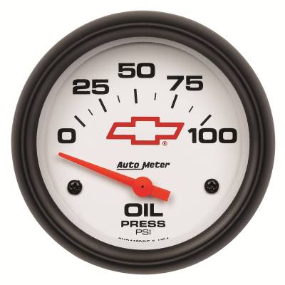 Auto Meter - Auto Meter Gauge; Oil Pressure; 2 5/8in.; 100psi; Electric; GM Bowtie White 5827-00406