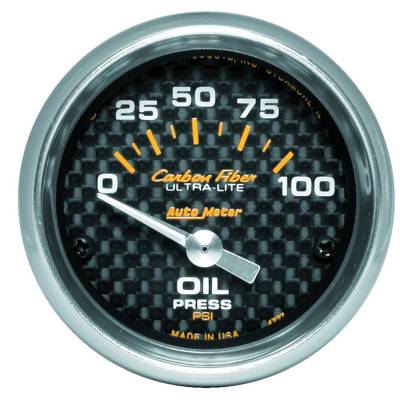 Auto Meter - Auto Meter Gauge; Oil Pressure; 2 1/16in.; 100psi; Electric; Carbon Fiber 4727