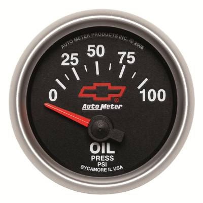 Auto Meter - Auto Meter Gauge; Oil Pressure; 2 1/16in.; 100psi; Electric; GM Bowtie Black 3627-00406