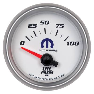 Auto Meter - Auto Meter Gauge; Oil Pressure; 2 1/16in.; 100psi; Electric; White; Mopar 880029