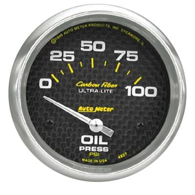 Auto Meter - Auto Meter Gauge; Oil Pressure; 2 5/8in.; 100psi; Electric; Carbon Fiber 4827