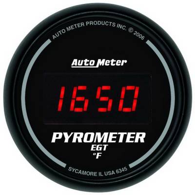 Auto Meter - Auto Meter Gauge; Pyrometer (EGT); 2 1/16in.; 1600deg. F; Digital; Black Dial w/Red LED 6345