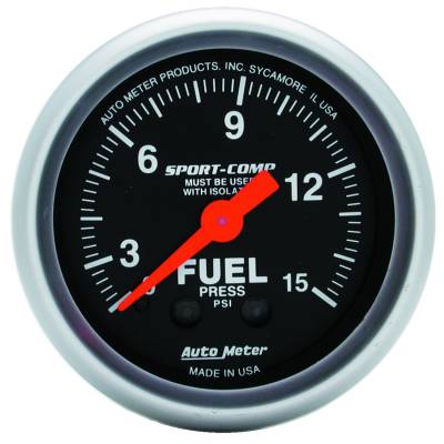 Auto Meter - Auto Meter Gauge; Fuel Pressure; 2 1/16in.; 15psi; Mechanical w/isolator; Sport-Comp 3313