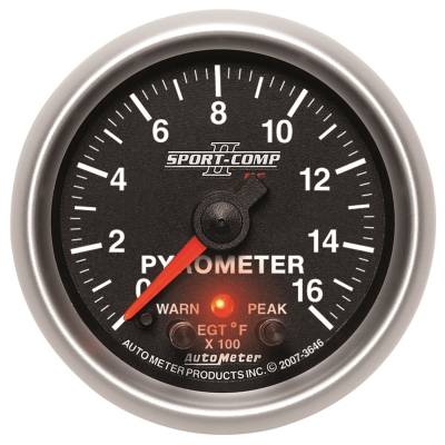 Auto Meter - Auto Meter Gauge; Pyrometer (EGT); 2 1/16in.; 1600deg. F; Stepper Motor w/Peak/Warn; Sport- 3646