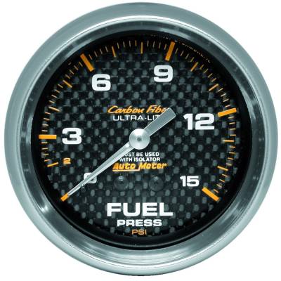 Auto Meter - Auto Meter Gauge; Fuel Pressure; 2 5/8in.; 15psi; Mech. Incl. Isolator; Carbon Fiber 4813