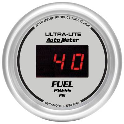 Auto Meter - Auto Meter Gauge; Fuel Pressure; 2 1/16in.; 100psi; Digital; Silver Dial w/Red LED 6563