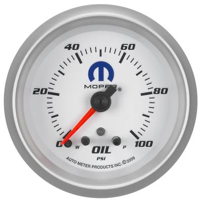 Auto Meter - Auto Meter Gauge; Oil Press; 2 5/8in.; 100psi; Stepper Motor w/Peak/Warn; White; Mopar 880249