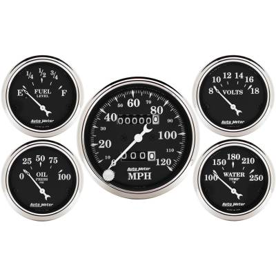 Auto Meter - Auto Meter Gauge Kit; 5 pc.; 3 1/8in./2 1/16in.; Mech. Speedometer; Old Tyme Black 1708