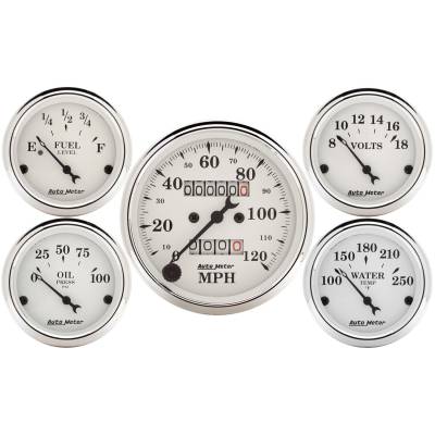 Auto Meter - Auto Meter Gauge Kit; 5 pc.; 3 1/8in./2 1/16in.; Mech. Speedometer; Old Tyme White 1601