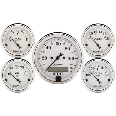Auto Meter - Auto Meter Gauge Kit; 5 pc.; 3 1/8in./2 1/16in.; Elec. Speedometer; Old Tyme White 1602