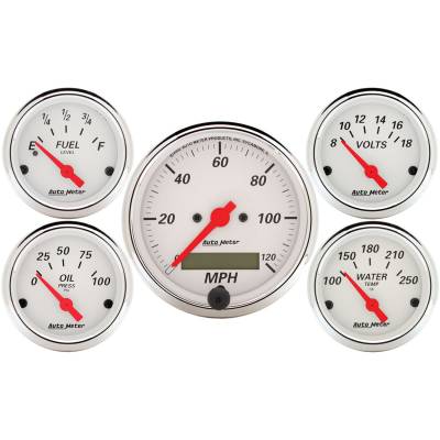 Auto Meter - Auto Meter Gauge Kit; 5 pc.; 3 1/8in./2 1/16in.; Elec. Speedometer; Arctic White 1302