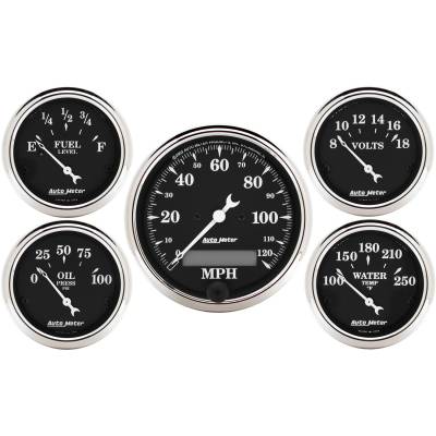 Auto Meter - Auto Meter Gauge Kit; 5 pc.; 3 1/8in./2 1/16in.; Elec. Speedometer; Old Tyme Black 1709
