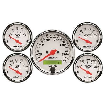 Auto Meter - Auto Meter Gauge Kit; 5 pc.; 3 1/8in./2 1/16in.; Elec. km/h Speedo.; Arctic White 1302-M