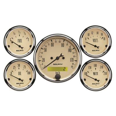 Auto Meter - Auto Meter Gauge Kit; 5 pc.; 3 1/8in./2 1/16in.; Elec. km/h Speedometer; Antique Beige 1809-M