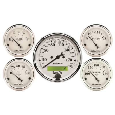 Auto Meter - Auto Meter Gauge Kit; 5 pc.; 3 1/8in./2 1/16in.; Elec. km/h Speedometer; Old Tyme White 1602-M