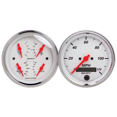 Auto Meter - Auto Meter Gauge Kit; 2 pc.; Quad/Speedometer; 3 3/8in.; Arctic White 1308