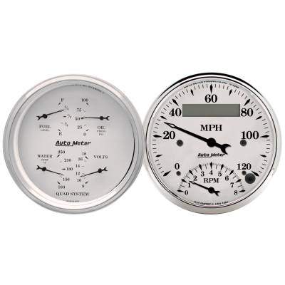 Auto Meter - Auto Meter Gauge Kit; 2 pc.; Quad/Tach/Speedo; 3 3/8in.; Old Tyme White 1620