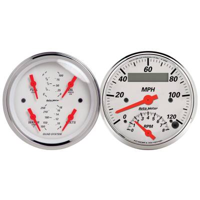 Auto Meter - Auto Meter Gauge Kit; 2 pc.; Quad/Tach/Speedo; 3 3/8in.; Arctic White 1309