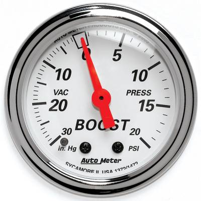 Auto Meter - Auto Meter Gauge; Vac/Boost; 2 1/16in.; 30inHg-20psi; Mechanical; Arctic White 1372