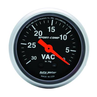 Auto Meter - Auto Meter Gauge; Vacuum; 2 1/16in.; 30inHg; Mechanical; Sport-Comp 3384